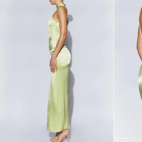 Satin Drape Back Maxi Dress - Pistachio Green - Picture 5 of 8